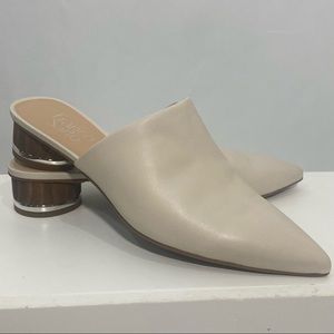 Franco Sarto viola pointed toe mules size 7 Putty color. Leather slip on shoes